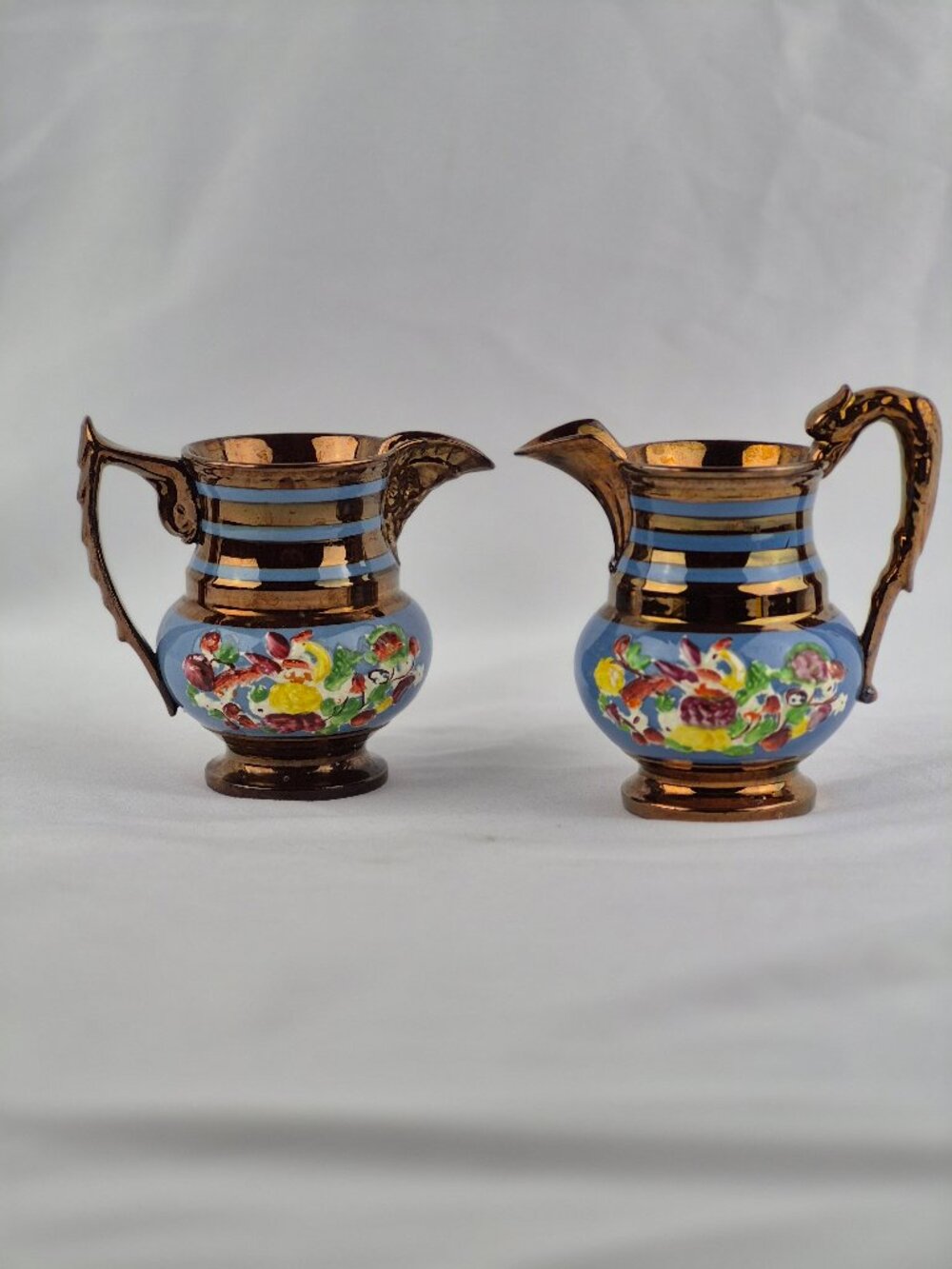 Vintage Stafforshire English Copper Lustre Jugs Creamers Set of 2